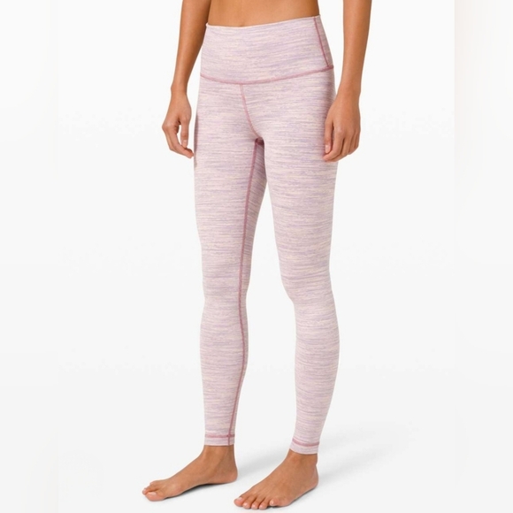 lululemon athletica Pants - Lululemon Wunder Under High Rise Heather Pink Yoga Leggings Size 6
